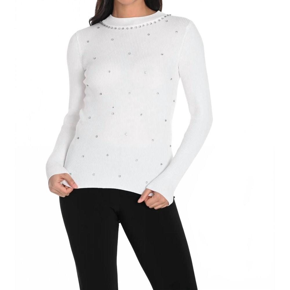 NEW FRANK LYMAN embellished ribbed knit top in white